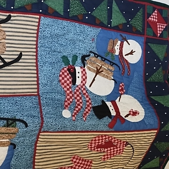 Winter Wonderland Quilted Blanket Wall Hanging Sled Snowmen 35'WX44"L - Picture 5 of 13